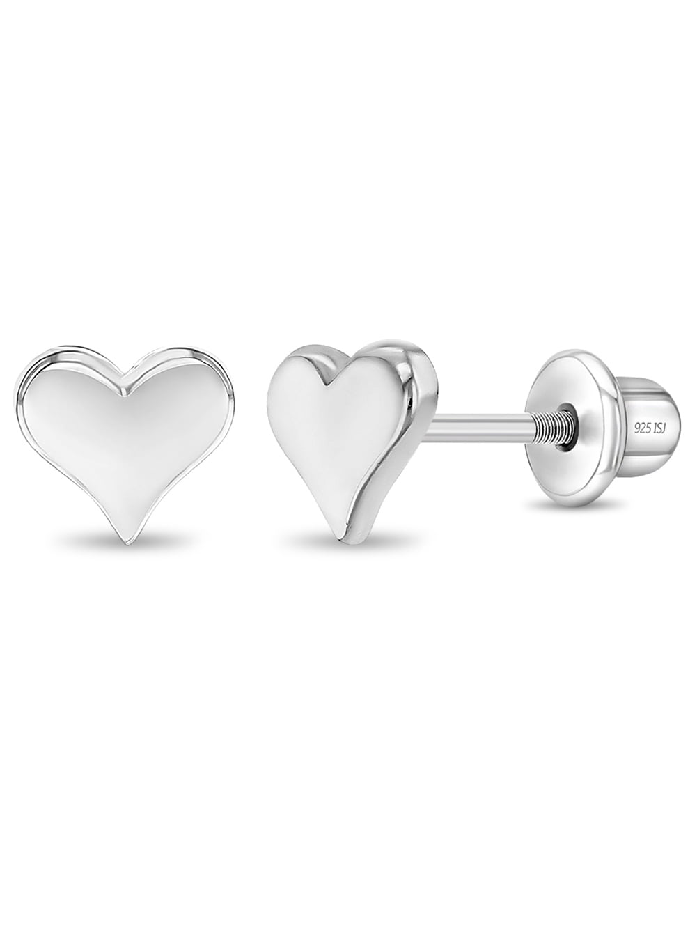 Polished Heart Baby / Toddler / Kids Earrings Screw Back - Sterling Silver