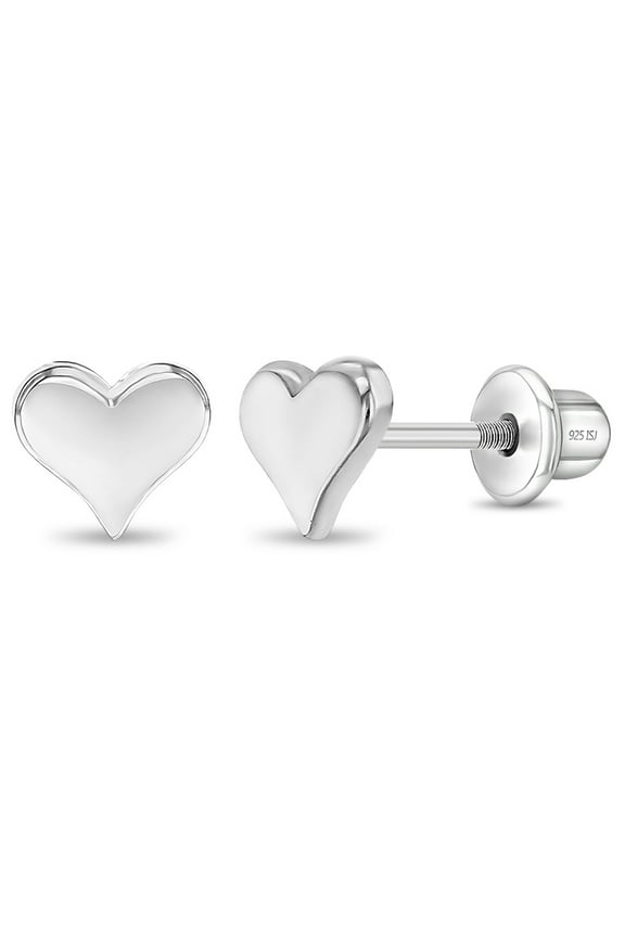 Polished Heart Baby / Toddler / Kids Earrings Screw Back - Sterling Silver