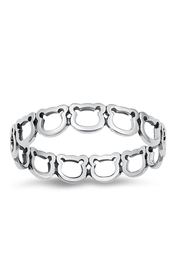 Polished Infinity Bears Ring .925 Oxidized Sterling Silver Band Jewelry Female Male Unisex Size 2
