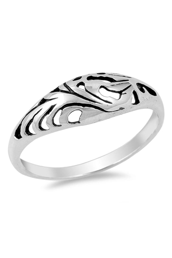 Polished Leaf Flower Cutout Ring 925 Sterling Silver Band Jewelry Female Male Unisex Size 3