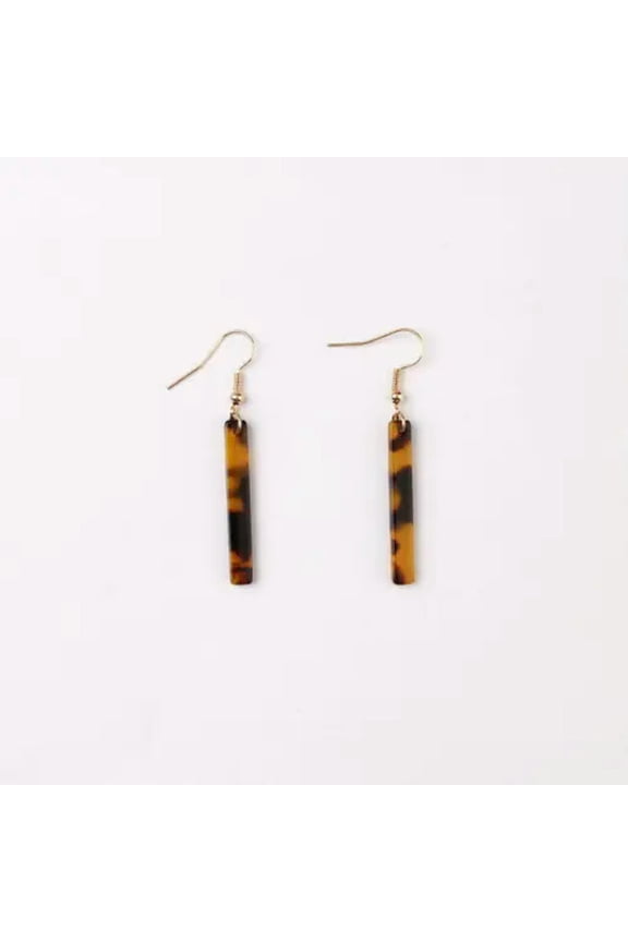 Polished Leopard Tortoise Shell Mini Bar Drop Earrings for Women Dainty Jewelry
