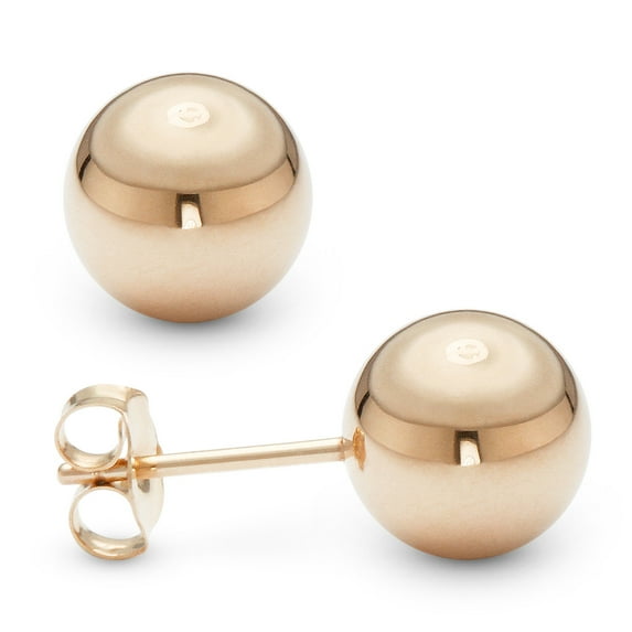 Polished Lightweight Hollow-Ball Bead Pushback Stud Earrings in .925 Sterling Silver w/ 14k Rose Gold
