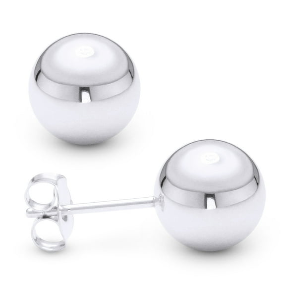 Polished Lightweight Hollow-Ball Bead Pushback Stud Earrings in .925 Sterling Silver w/ Rhodium