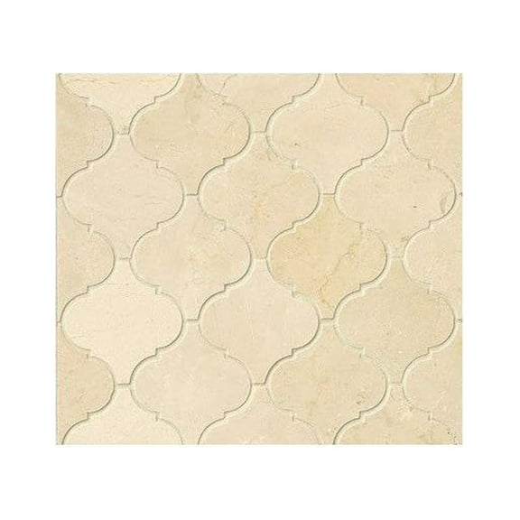 Polished Marble Arabesque Mosaic Floor and Wall Tile in Crema Marfil for Kitchen Backsplash, Bathroom Wall, Fireplace Surround