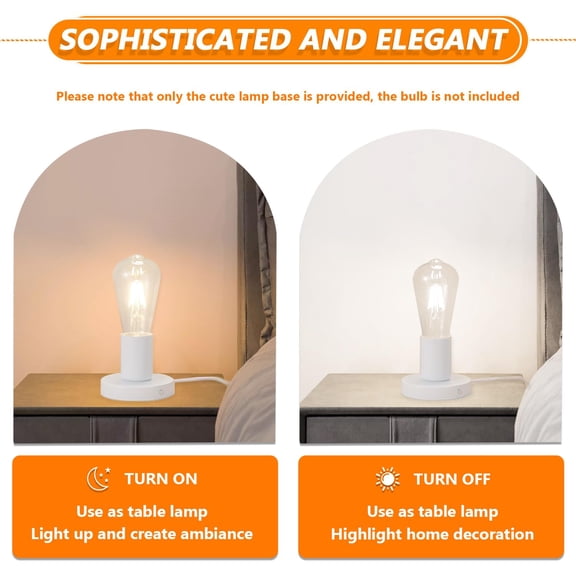 Polished Metal Desktop Lamp Base, E26 E27 Screw Light Socket Edison Bulb Holder Base, Small Industrial Table Lamp Base Only, 6ft Cord On/Off Switch US Plug (White,2 Pack)