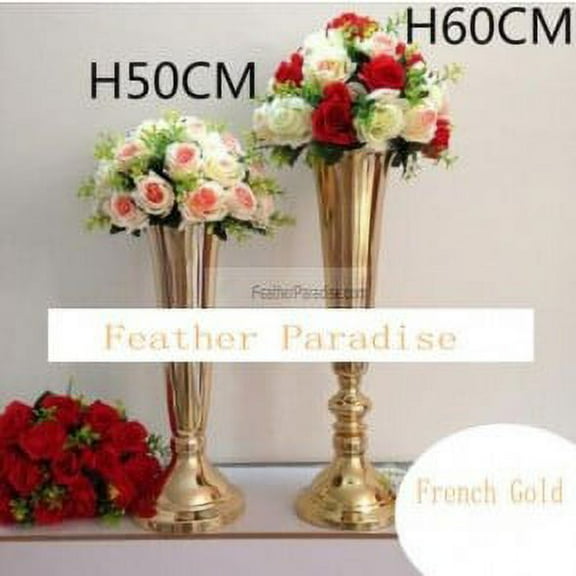 Polished Metal Trumpet Vases Wedding Centerpieces Vases French Gold-20 inches - 1 Piece