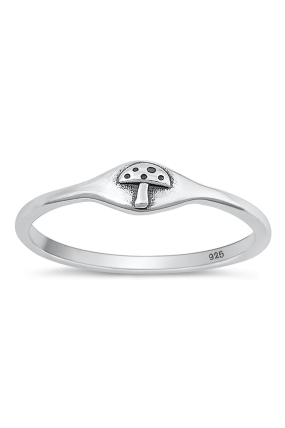 Polished Mushroom Toadstool Ring .925 Sterling Silver Band Jewelry Female Male Unisex Size 4