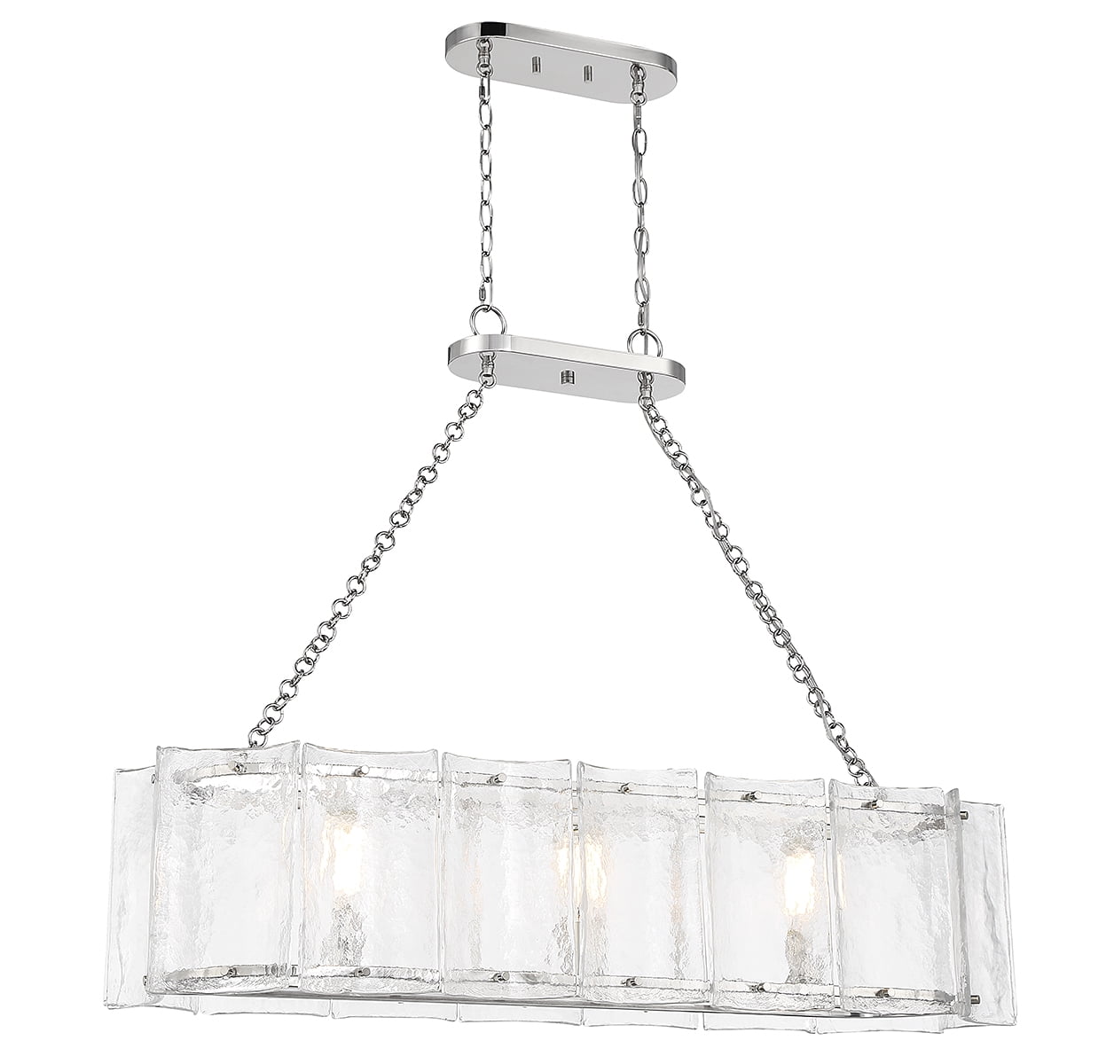 Polished Nickel 3-Light Linear Chandelier with Clear Glass Shade
