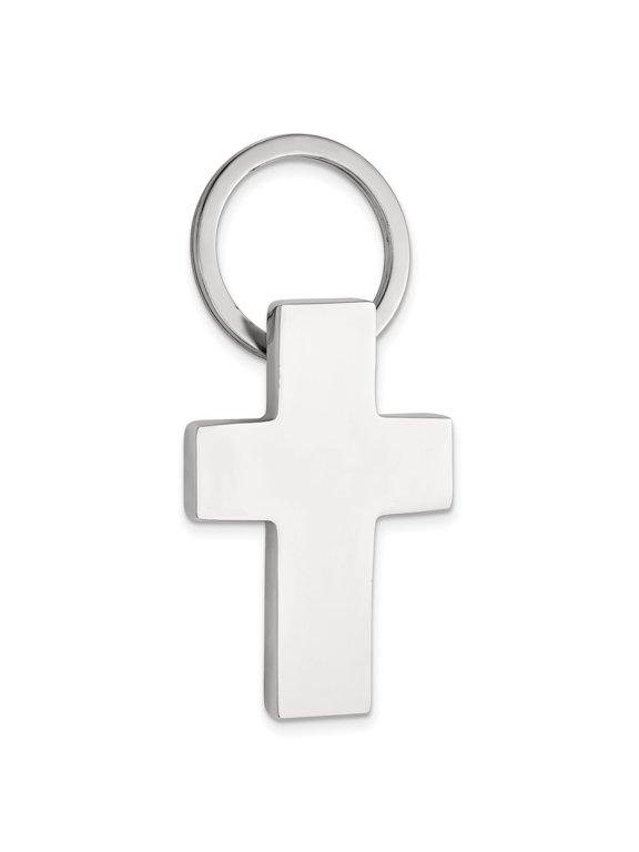 Polished Nickel-plated Engravable Cross Key Ring