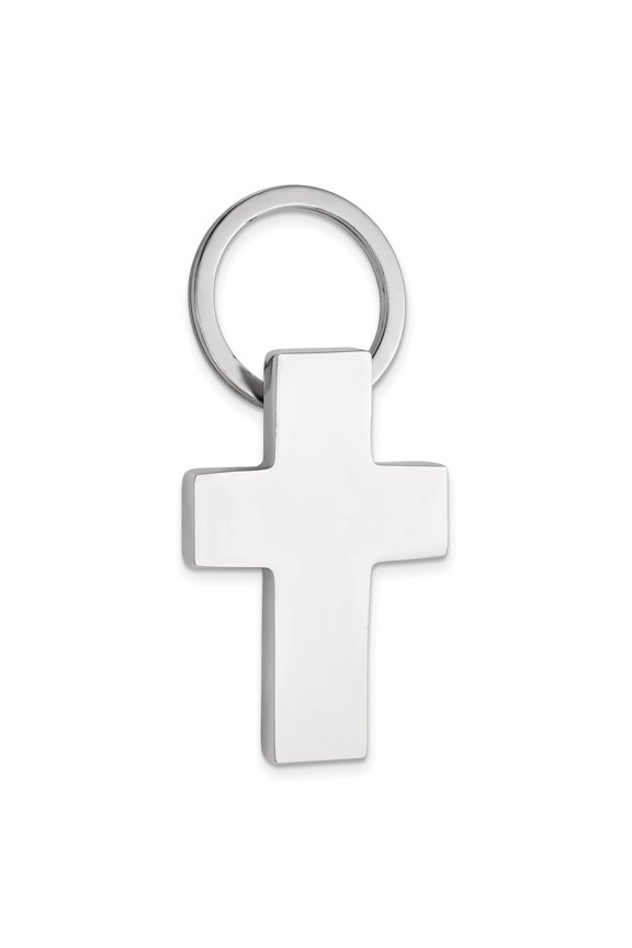 Polished Nickel-plated Engravable Cross Key Ring