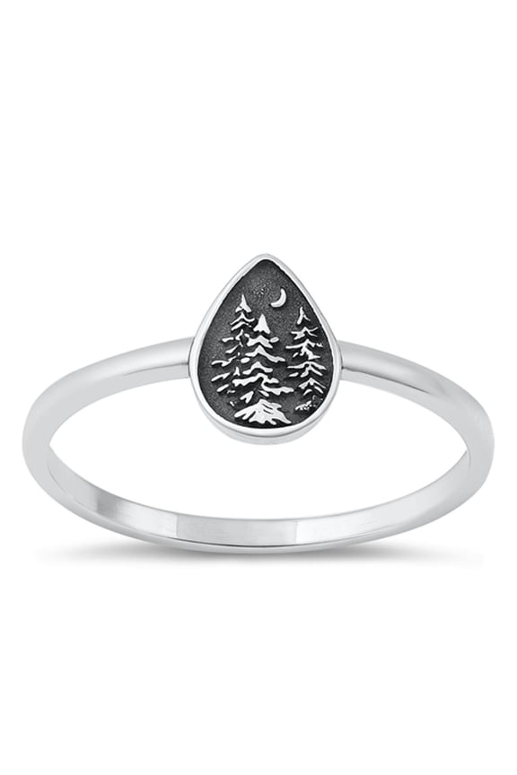 Polished Oxidized Forest Tree Ring .925 Sterling Silver Band Jewelry Female Male Unisex Size 4