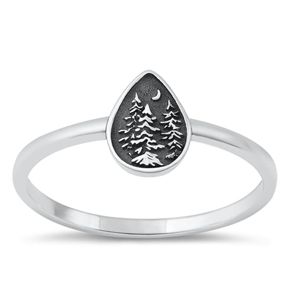 Polished Oxidized Forest Tree Ring .925 Sterling Silver Band Jewelry Female Male Unisex Size 5