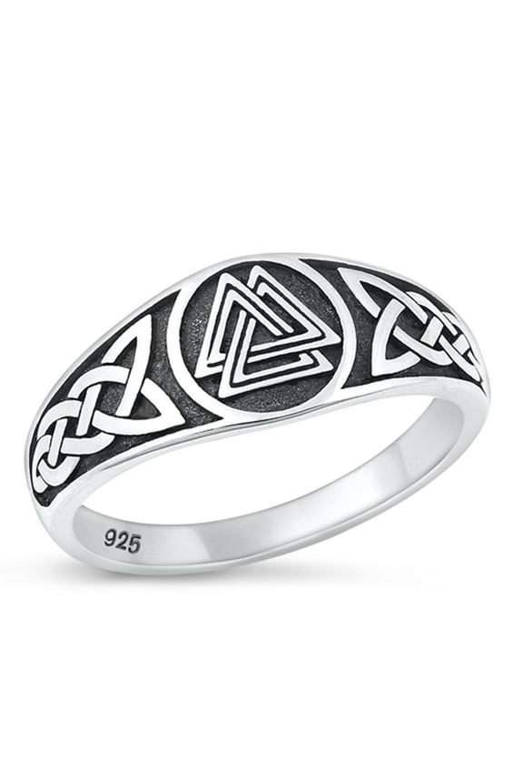 Polished Oxidized Ring .925 Sterling Silver Celtic Valknut Band Jewelry Female Male Unisex Size 7