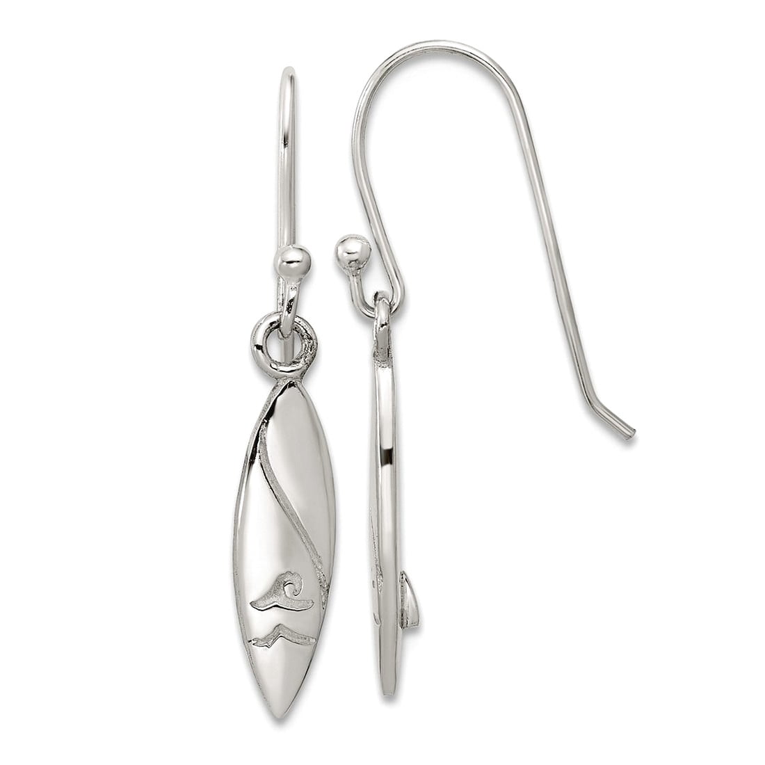 Polished Pointed Oval Wave Shephard Hook Long Drop Dangle Earrings 27.4x4.6mm Wide Dangle Earring for Women