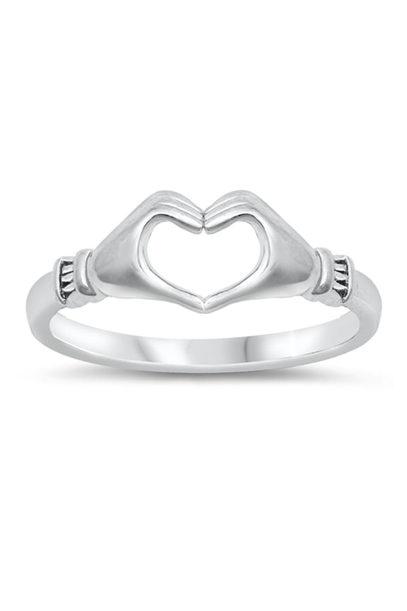 Polished Promise Heart Love Hands Ring .925 Sterling Silver Band Jewelry Female Male Unisex Size 4