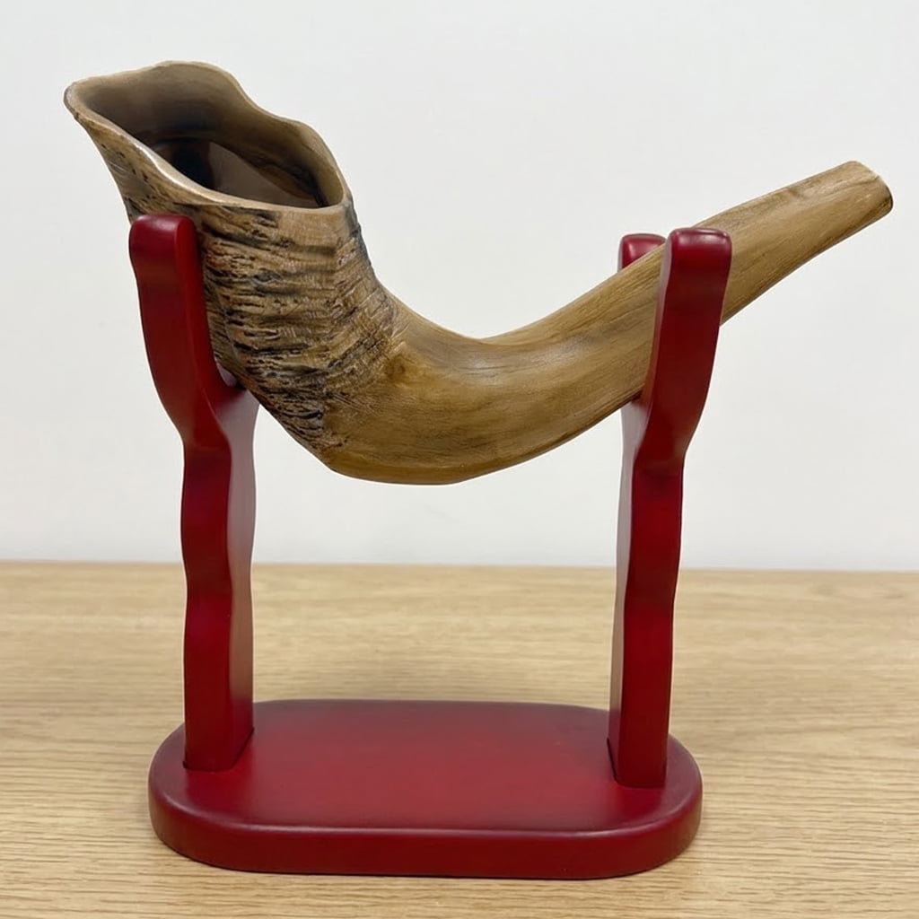 Polished Ram’s Horn Shofar with Display Stand - Decorative Resin Shofar Ornament - Traditional Judaica Gift for Rosh Hashanah, Yom Kippur & Christian Religious Decor