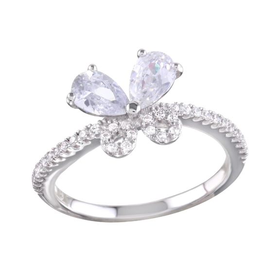 Polished Rhodium Plated 925 Sterling Silver Clear Butterfly Ring White CZ Jewelry Female Size 7