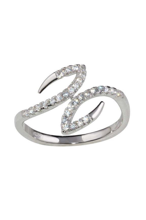 Polished Rhodium Plated 925 Sterling Silver Open End Hook Ring Band White CZ Female Size 8