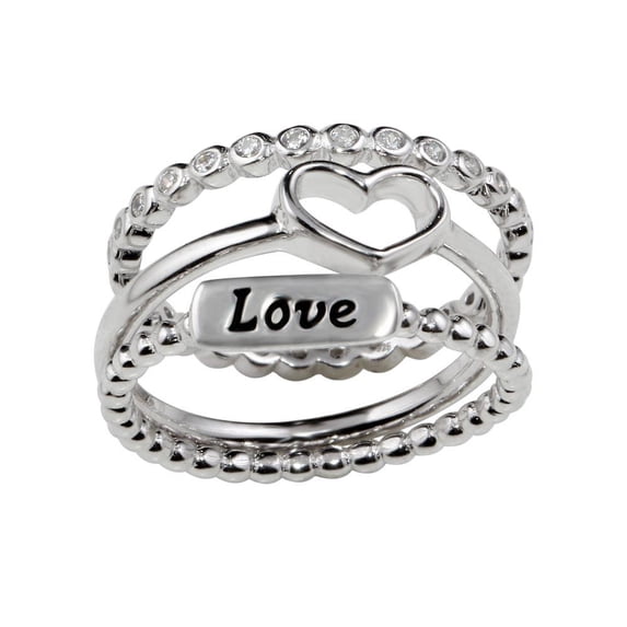 Polished Rhodium Plated 925 Sterling Silver Stackable Love Rings Band White CZ Female Size 7