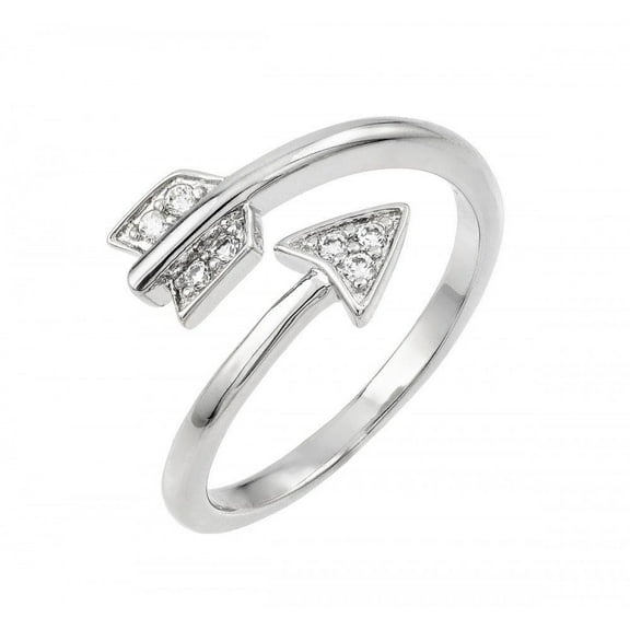 Polished Rhodium Plated Sterling Silver 925 Clear Cubic Zirconia Arrow Ring Band White Female Size 5