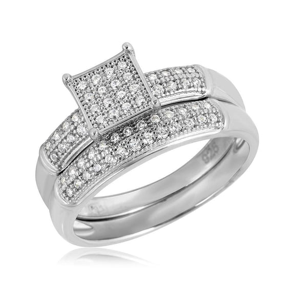 Polished Rhodium Plated Sterling Silver 925 Square Bridal Ring Band White CZ Female Size 5