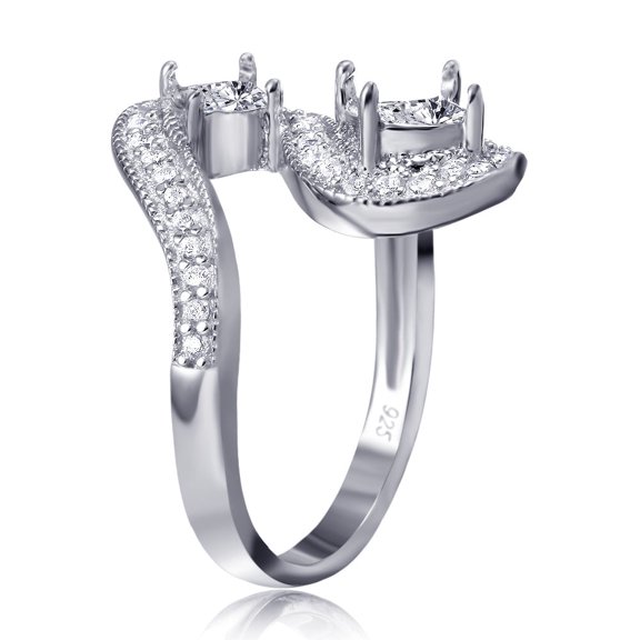 Polished Rhodium Plated Sterling Silver 925 Wave Mounting Ring Band White CZ Female Size 5