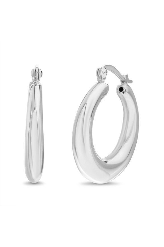 Polished Round Hoop Earrings in Sterling Silver