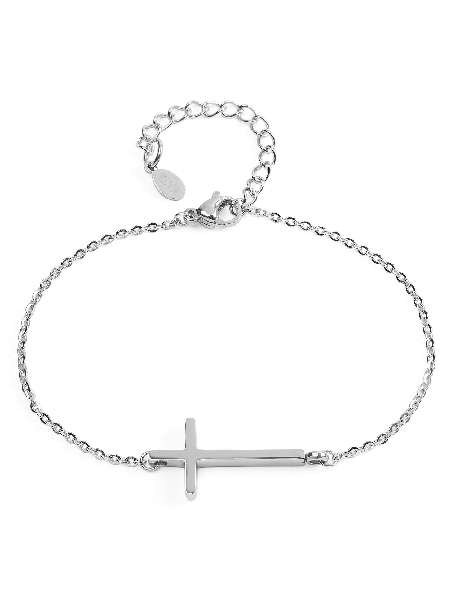 ELYA Polished Sideways Cross Stainless Steel Bracelet (1mm) - 8