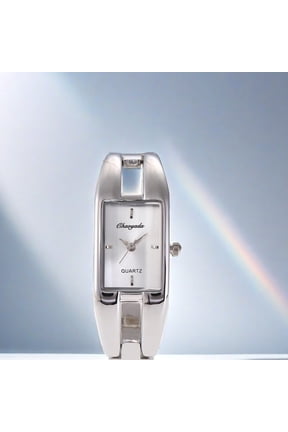 Polished Silver Bangle Watch Sleek Rectangular Dial for Understated Sophistication Sparkling Details for Instant Style Pop