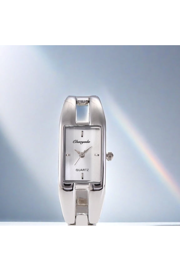 Polished Silver Bangle Watch Sleek Rectangular Dial for Understated Sophistication Sparkling Details for Instant Style Pop