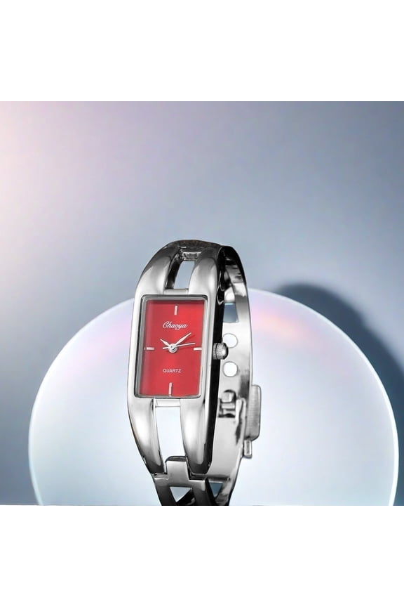 Polished Silver Bangle Watch Sleek Rectangular Dial for Understated Sophistication Sparkling Details for Instant Style Pop