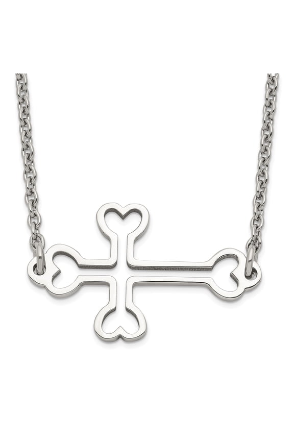 Polished Silver Cross Necklace for Women with Heart Accents Modern Minimalist Pendant on Linked Chain Spiritual Sentimental Jewelry Timeless Elegant Faith Design for Everyday or Special Occasion