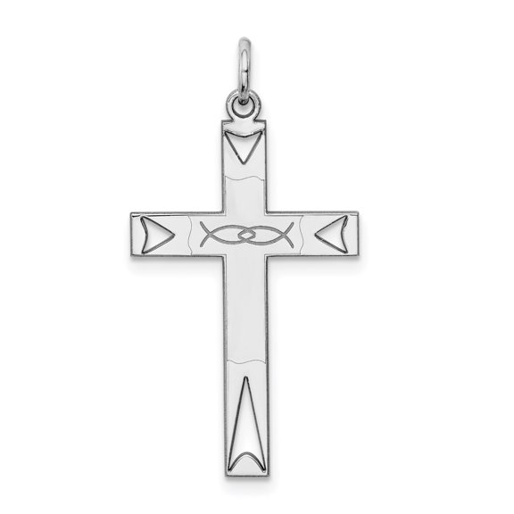 Polished Silver Cross Pendant Necklace for Men and Women with Ichthys Charm Sterling Accent Religious Christian Jewelry for Spiritual Wear