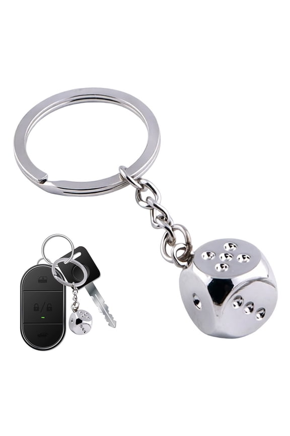 Polished Silver Dice Keychain - Stainless Steel 3D Dice Charm Key Ring with Polished Finish, Compact Size, Durable Design for Bag Decor, Casino Gift & Daily Accessory