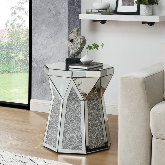 Polished Silver Square Console Table, High - Quality Glass - Reflect Light Brightly in Living Space