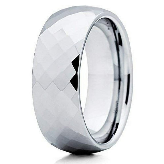 Silly Kings Jewelry 8mm Tungsten Wedding Band Faceted Design Tungsten Ring Tungsten Carbide Band (6)