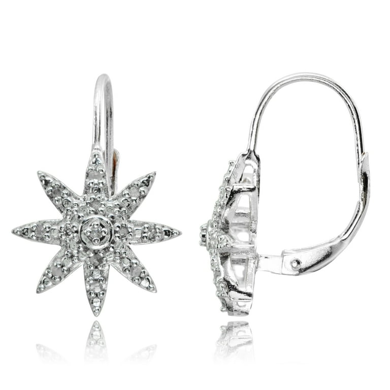 Sterling Silver Diamond Snowflake Leverback Earrings Sterling Silver Diamond Snowflake Leverback Earrings