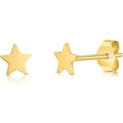 Polished Solid Gold 14K Celestial Star Stud Earrings 4mm