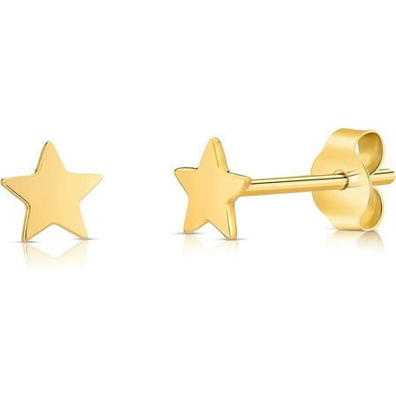 Polished Solid Gold 14K Celestial Star Stud Earrings 6mm