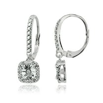 Polished Square Cushion Diamond Accent Sterling Silver Leverback Earrings, JK-I3