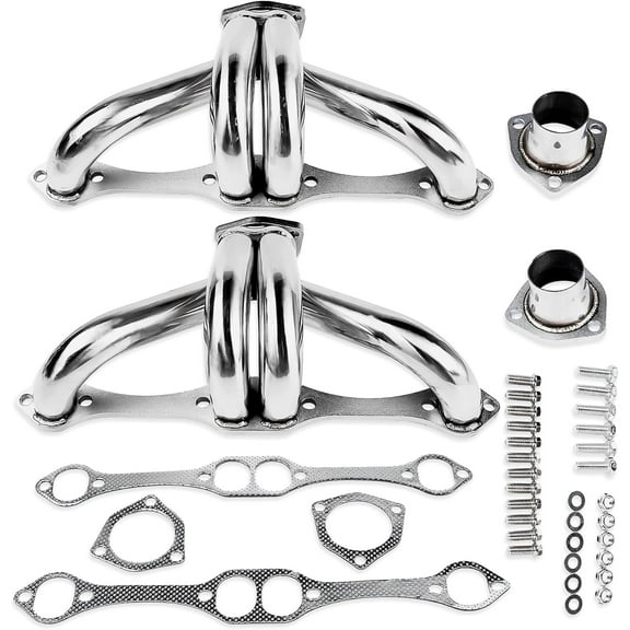 Polished Stainless Block Hugger Headers for Small Block Chevy SBC 265 283 302 305 327 350 400 Shorty Exhaust for Hot Rods Street Rods Custom Builds Does Not Fit Angle Plug Heads or Clamshell Mounts