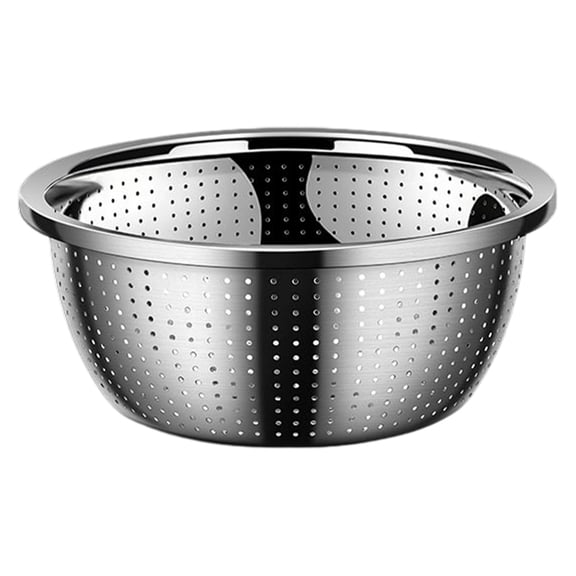 Polished Stainless Mixing Bowl, Multi Size Metal Prep Bowl Built-in Colander Basin, Durable Food Prep Vessel for Vegetable Washing,Baking Mixing,Salad Making,Ingredient Prep (Silver-1Pc)