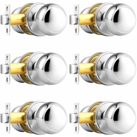 Polished Stainless Passage Door Knobs, Interior Hall/Closet Door Handles, Non-Locking Door Knobs,5 Pack