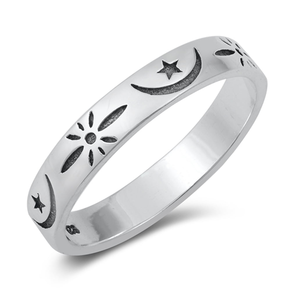 Moon Star .925 Sterling Silver Toe Ring - Cute Fashion Band, Sizes 2-12, Hypoallergenic