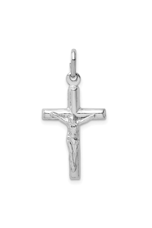 Polished Sterling Silver Crucifix Cross Pendant for Men and Women Religious Jewelry with Long Chain Modern Faith Necklace Featuring Jesus Symbolizing Devotion Grace and Spiritual Style