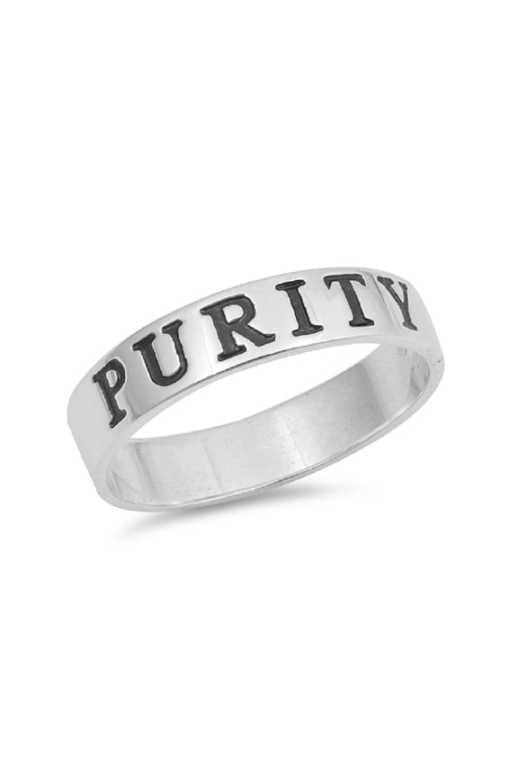 Polished Sterling Silver Ingraved Purity Band Ring