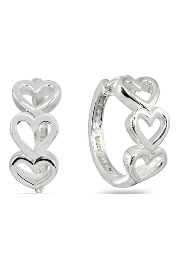 Polished Sterling Silver Open Heart Small Huggie Hoop Earrings