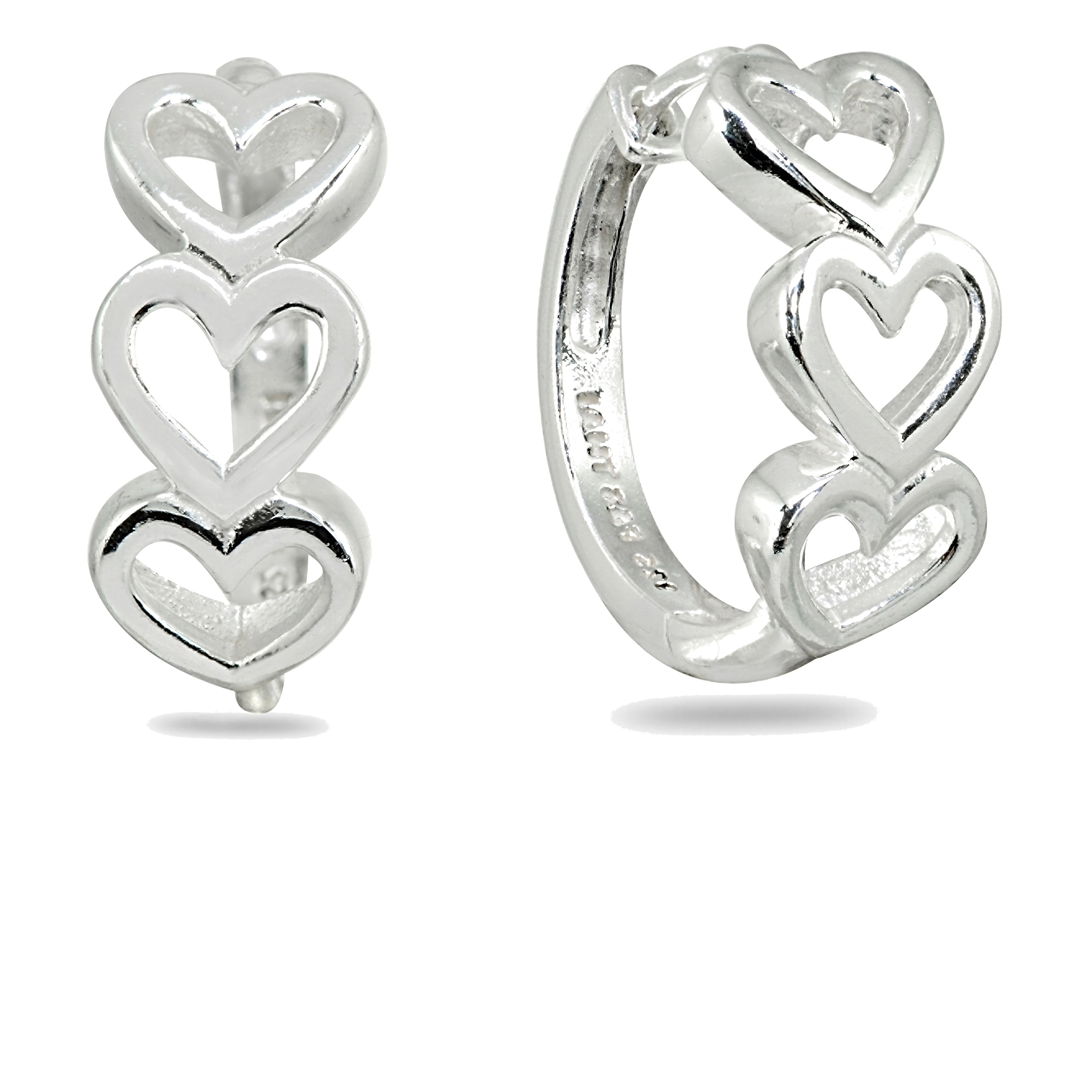 Polished Open Heart Sterling Silver Small Huggie Hoop Earrings
