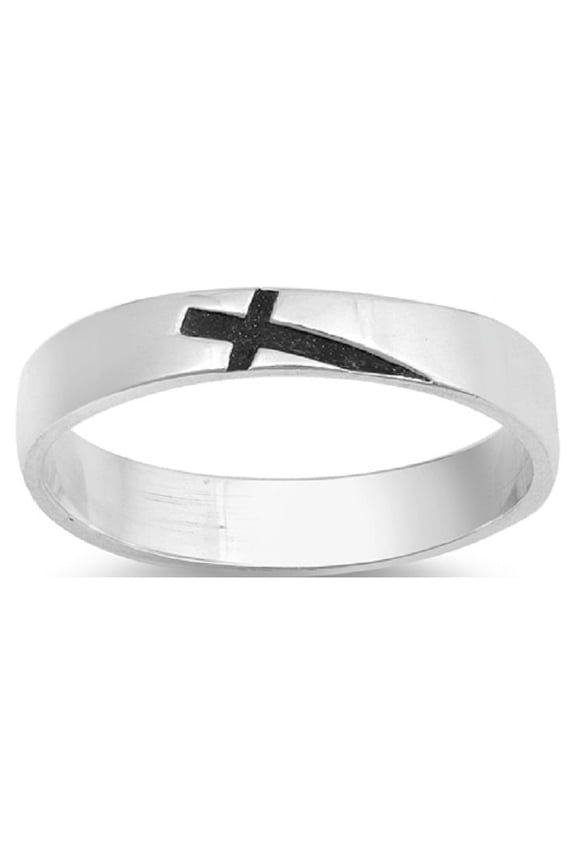 Polished Sterling Silver Tilted Cross Band Ring