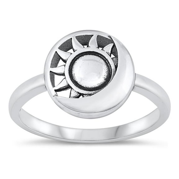 Polished Sun & Moon Ring .925 Sterling Silver Oxidized Band Jewelry Female Male Unisex Size 7
